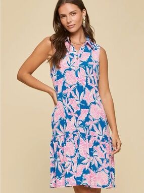 Dear Scarlett Pink/Blue Sea Shell Collared Summer Midi Dress